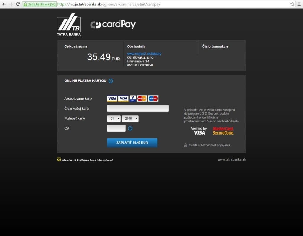 platba kartou