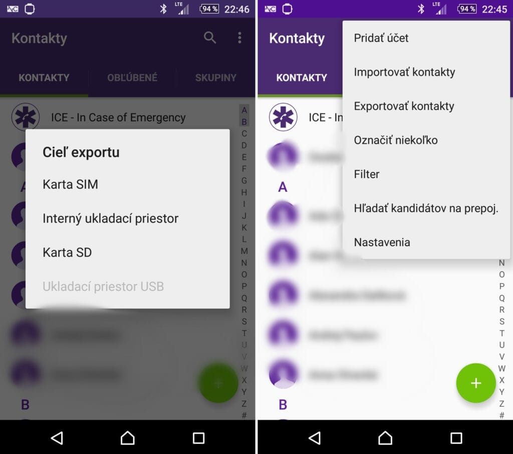 zálohovanie kontaktov