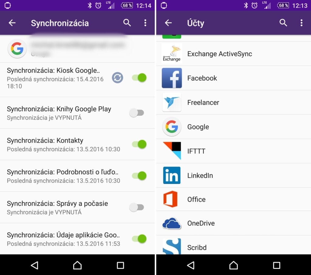 synchronizácie G-mail účtu