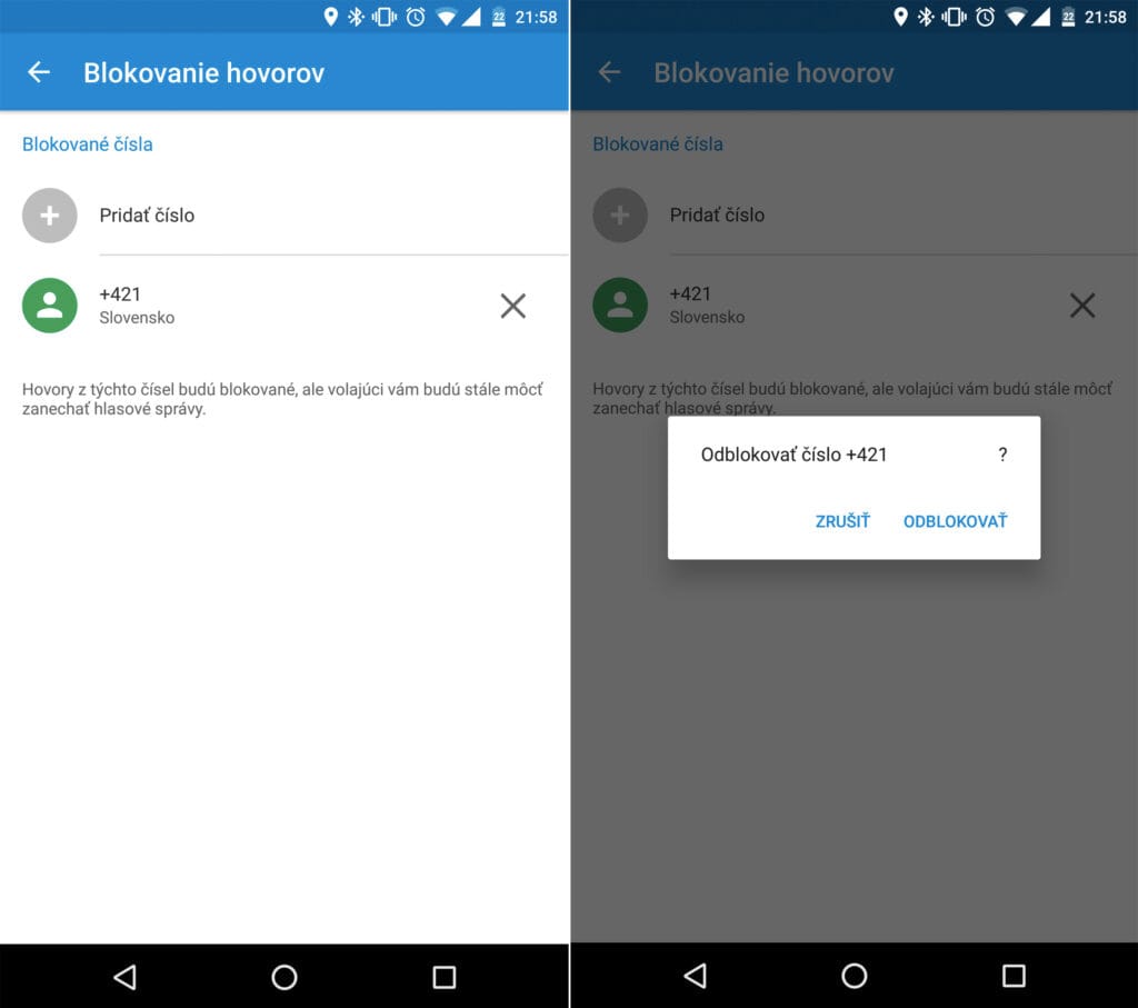 nastavenie odblokovania